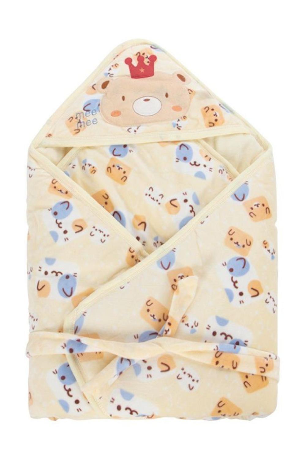 Mee Mee Baby Warm and Soft Swaddle Wrapper with Hood Double Layer for Newborn Babies (Yellow)